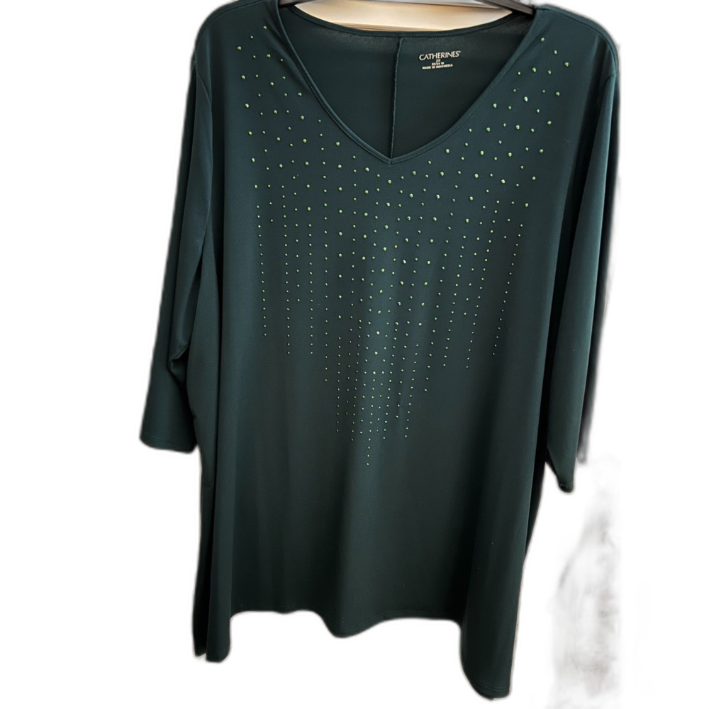 Catherines Dark Teal Blouse with Green Stud Detail
